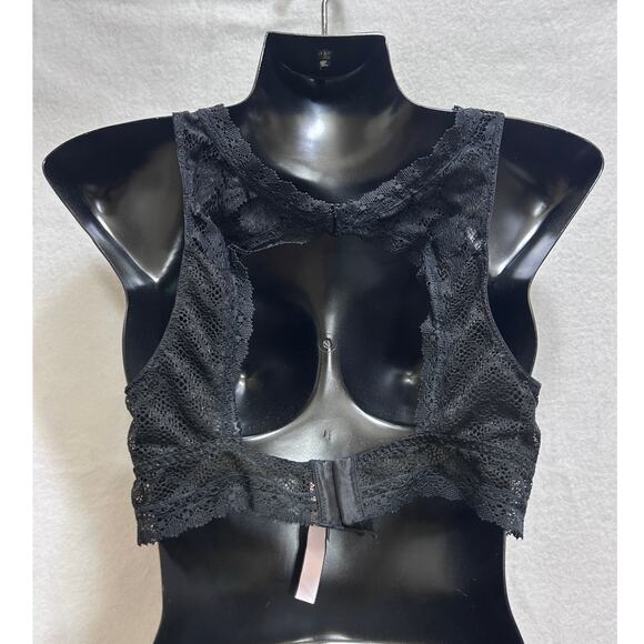Victoria's Secret Bralette L Lace Sheer Black Lined Bra High Chest Open Back - Picture 3 of 8